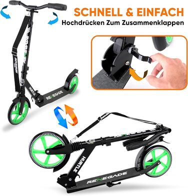 Міський ролер Hurtle Roller Kinder 10 років, складний та регульований по висоті (84–98 см), самокат для дітей та дорослих зі стійкою, з ремінним плечем, до 100 кг (Runner)