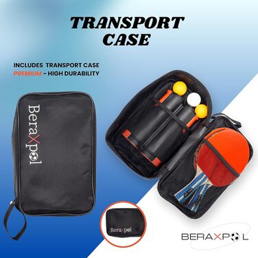 BERAXPOL Набір для настільного тенісу Premium, портативний, все в одному | М'ячики, сітка, сумка | Для сім'ї, подарунок