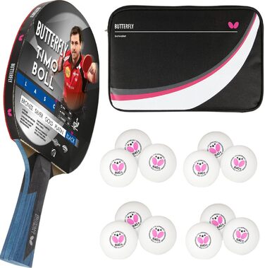 Настільний тенісний ракетка Butterfly Timo Boll Black для професіоналів, ITTF сертифікат, анатомічна ручка, накладка Wakaba, у комплекті чохол і 12 м'ячів