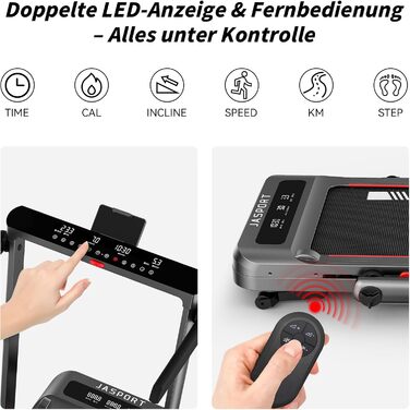 Біговий тренажер JASPORT H з нахилом 12°, 2-в-1 Walking Pad до 14 км/год, двигун 3.0HP, 18 програм, сенсорний та пульт дистанційного керування, Dual LED, складний 157 мм, Bluetooth App Zwift/Kinomap, для дому та офісу (GL3H)