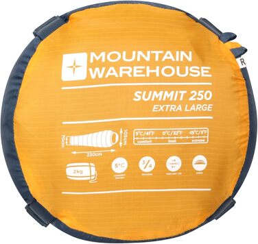 Спальний мішок Mountain Warehouse Summit 250 - 3/4 сезону, ізольований, мумієподібний, 22x40 см у складеному стані. Підходить для осені, кемпінгу та трекінгу. Застібка-блискавка справа, довжина 215 см (Жовтий, XL)