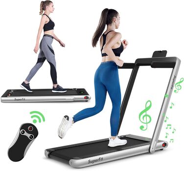 Бігова доріжка COSTWAY 2 в 1, складана, 2,25 к.с., під стіл, з APP, Bluetooth, пультом, 1-12 км/год, для дому, срібляста