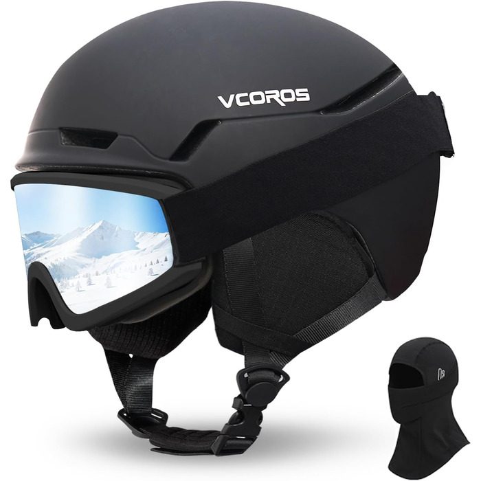 Шкільний шолом з маскою та захисними окулярами DXH816: унісекс, зйомні навушники, дихаючий, амортизуючий, захист від УФ-променів, регульований, для сноуборду та лижного спорту, матовий чорний + маска + окуляри, розмір M