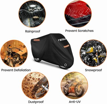 Водонепроникний чохол для мотоцикла Favoto 220x105x125cm (86.6 x 41 x 50 inch) - Захист від сонця, подряпин, спеки, з відбиваючими смугами