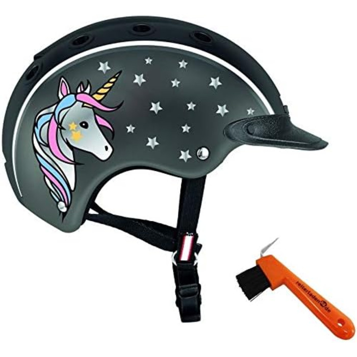 Дитячий захисний шолом для верхової їзди Casco NORI Єдиноріг, чорний/сірий + копитний гачок Reiterladen24