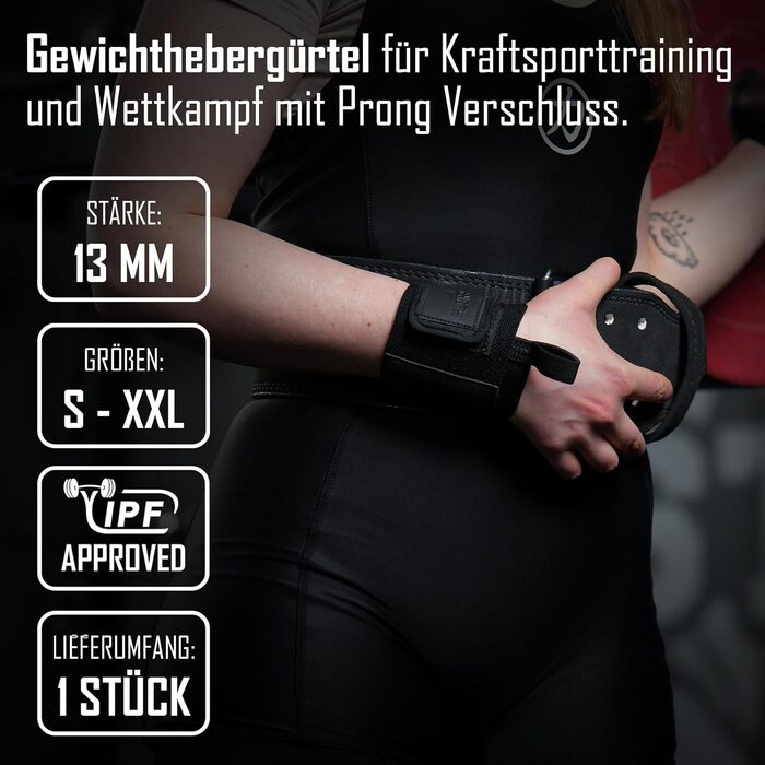 Пояс для пауерліфтингу Strength Shop 13 мм, сталевий подвійний язичок, IPF, для підйому ваги, захист спини, S, чорний