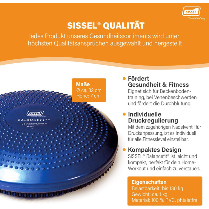 SISSEL® Balancefit® - балансборд для тренування всього тіла, координації та масажу | Зроблено в Німеччині | Ø32 см, 7 см, до 130 кг, блакитний