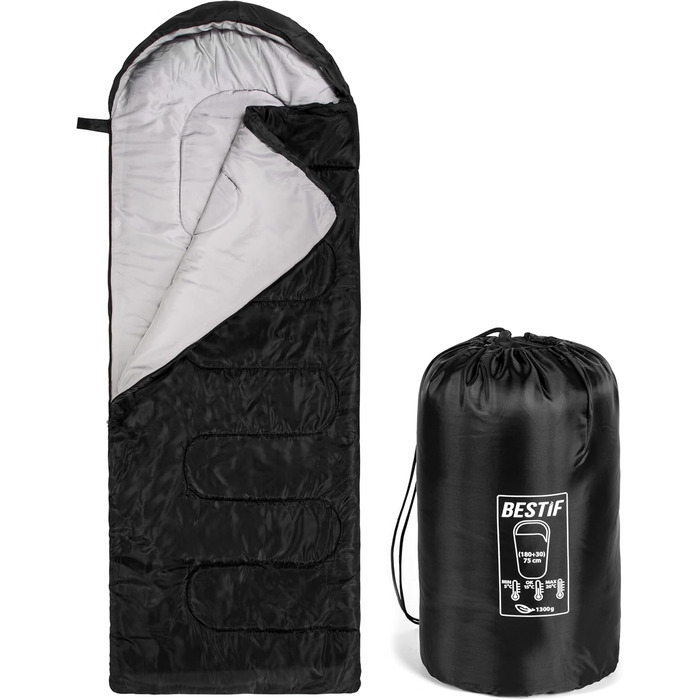Сплячий мішок BESTIF для кемпінгу та відпочинку на природі: літній, водонепроникний, ультралегкий, компактний, 210x75 см, чорний