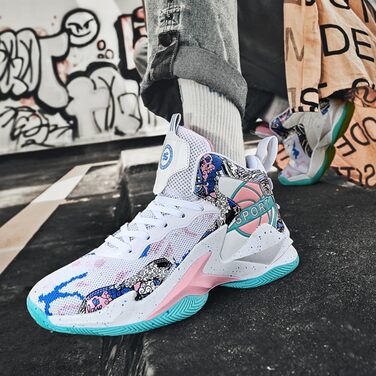 Кросівки баскетбольні чоловічі/жіночі, спортивні, для ходьби, легкі, з антиковзкою підошвою, зносостійкі, розміри 36-45 EU, білі/рожеві