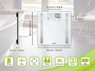 Цифрова вага Soehnle Shape Sense Control 200 для людей з великою LCD, автоматичне увімкнення/вимкнення, плоска вага