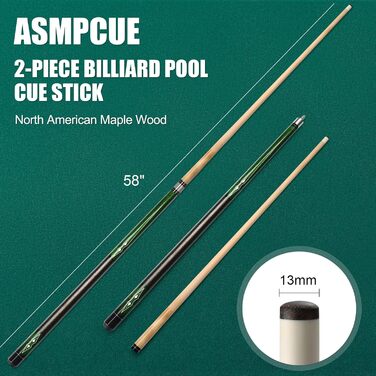 Більярдний кий Pool Queue 58 дюймів з канадського клена, 13 мм наконечники, для професійних гравців, 1/2 кленові кийки, 18oz
