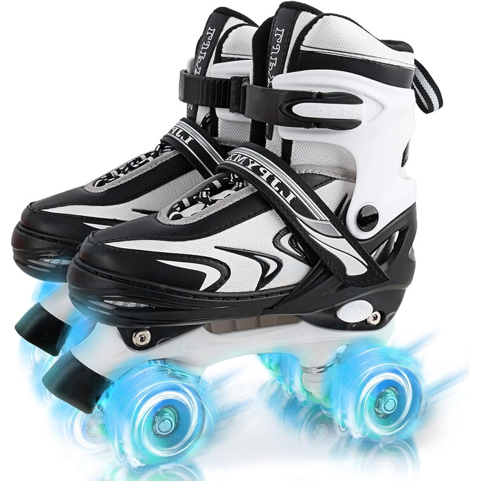 Ролики дитячі регульовані Duzskj для хлопчиків та дівчаток, 4 розміри, чорно-білі