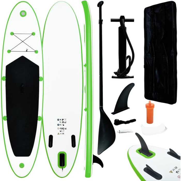 Надувна SUP-дошка vidaXL 360x81x10 см з веслом і сумкою, зелено-біла, комплект для серфінгу та падлбордингу