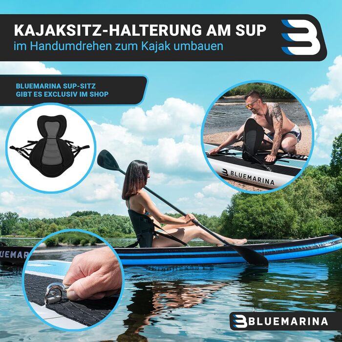 Надувна SUP-дошка Bluemarina Ariki 325x86x15 см, 5 років гарантії, комплект для веслування стоячи, вантажопідйомність до 140 кг, чорна