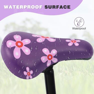 Дитячий велосипедний сидіння – м'яке та водонепроникне, з антиковзким покриттям для хлопчиків/дівчаток. Підходить для велосипедів 12, 14, 16, 18, 20 дюймів. Чорний/Червоний колір (Квіткова лілія)