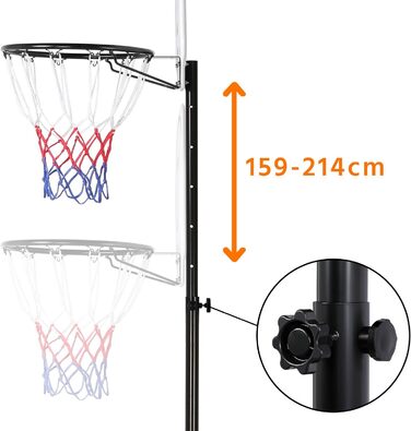 Баскетбольне кільце Yaheetech з стійкою: портативна вулична баскетбольна установка, регульована висота 159-214 см, чорний колір