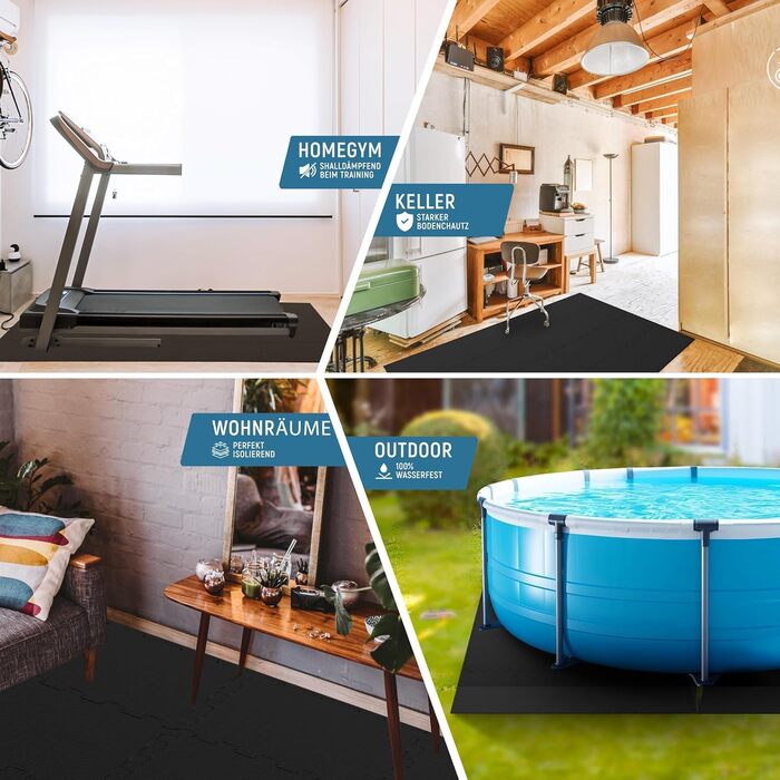 Захисний килимок для фітнесу та тренажерів NEOLYMP — товстий гумовий пазл-покриття для спортзалу, гімнастичний мат, антрацит (18 матів, 1.7 м²)