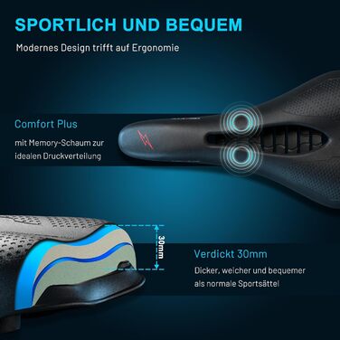 Велосипедне сідло TECHCYC з Memory Foam: комфортне, дихаюче, амортизуюче. Ергономічне сідло з підвіскою для чоловіків та жінок (Mountainbike). Доступно в 3 варіантах.