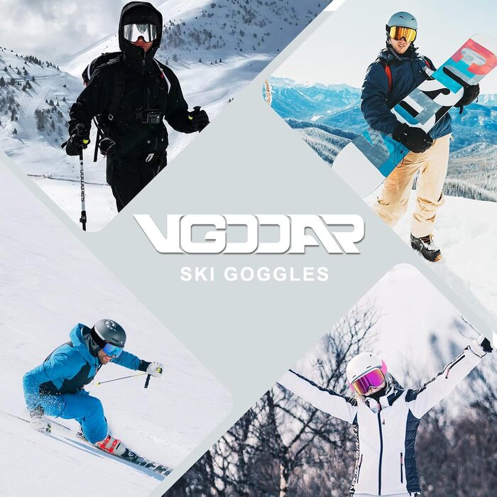 Снігові окуляри Vgooar з OTG циліндричною лінзою, регульованими ремінцями, 100% UV захистом, анти-туманне покриття для чоловіків та жінок, червоні