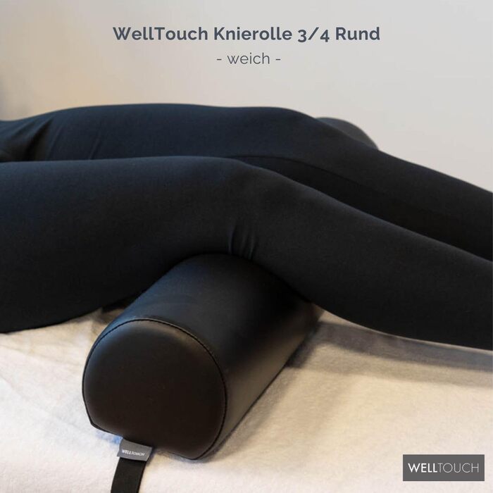 Валик для масажу WellTouch 3/4 круглий, опора під коліна для масажного столу, подушка для масажу та терапії, розмір М 65x14,5x13 см, чорний