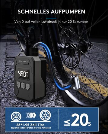 ZIMONDA Міні-електропомпа 150PSI з LED-дисплеєм, портативний бездротовий повітряний компресор для швидкого накачування шин мотоциклів, велосипедів та електровелосипедів