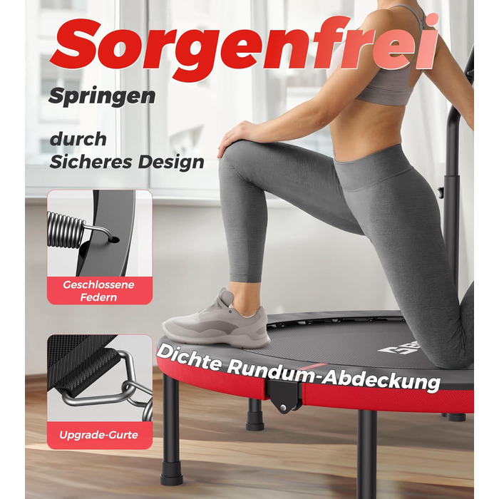 Міні-батут BCAN для дому, 102 см, складний, для дорослих, з регульованою ручкою, вантажопідйомність 150 кг, для фітнесу та тренувань вдома