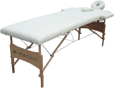 Складаний масажний стіл Mobiclinic CM-01 Light, дерев'яний, 186x60 см, кремовий, з підголівником, портативний, для фізіотерапії, європейський бренд
