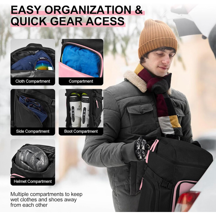 Сумка для лиж Odoland Skitasche Set, рожева: містка, водонепроникна, для подорожей, до 200 см