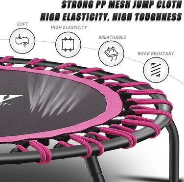 Трамплін для фітнесу 112 см, міні-трамплін для дому, рожевий, регульована ручка, вантажопідйомність до 150 кг