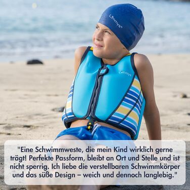 Плитка для плавання Liys Schwiweste для дітей - допоміг для плавання з регульованою плавучістю, сертифікат CE, переможець тесту на Vergleich.de, м'який неопреновий комір, безпечне та надійне виконання, з сумкою для перенесення (L, блакитний)