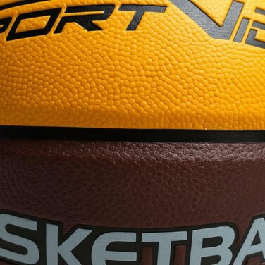 Баскетбольний м'яч SportVida, розмір 7 - для залу та вулиці, преміум PU-шкіра, антиковзкий, для бетону та залу, офіційний розмір (75-78 см), коричнево-жовтий
