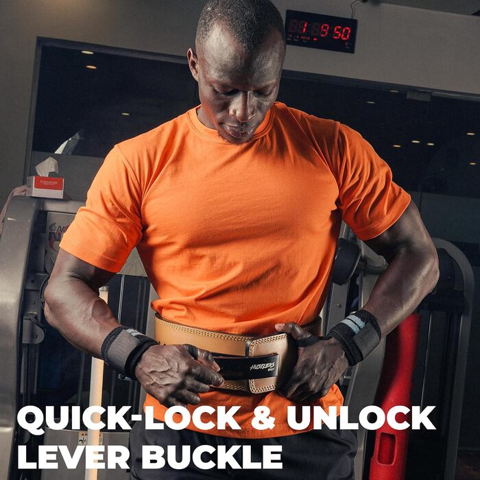 Пояс для важкої атлетики Husters з ременем, шкіряний, для пауерліфтингу, бодібілдингу, кросфіту, тренувань. Підтримка спини, 10 мм, для чоловіків та жінок (L, коричневий)