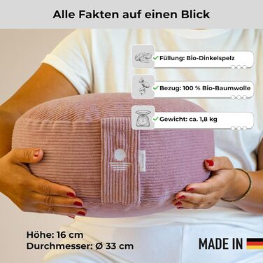 Йога подушка Inner Peace Round Cord 33x16 см XL | Подушка для медитації | Bio-Baumwolle та Bio-Dinkelfüllung | Йога подушка для сидіння | Зроблено в Німеччині (Calm Pink)