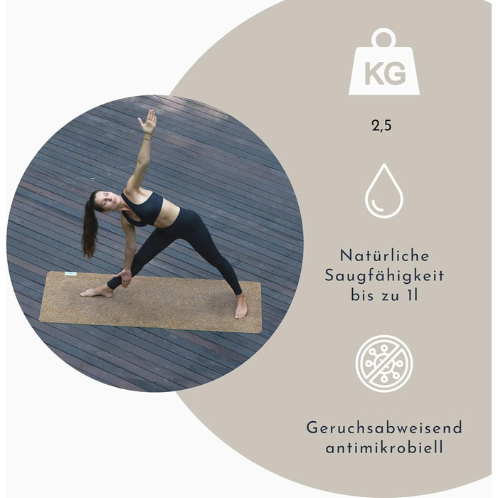 Йога мат PUNIMA XXL з натурального каучуку та корку (183x68x0.4 см) - довговічна фітнес килимок для йоги