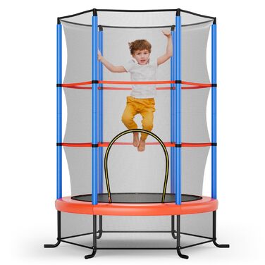 Трамплін GOPLUS для дому з сіткою безпеки, дахом, сталевою конструкцією, Ø165 см, до 135 кг, блакитний