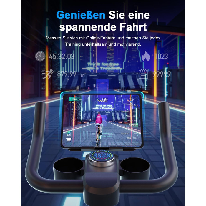 Велотренажер з регульованим магнітним опором, ергометр для дому, фітнес-велосипед 136 кг з тримачем для планшета, фітнес-велосипед з додатком, для дому та фітнес-студії, чорний