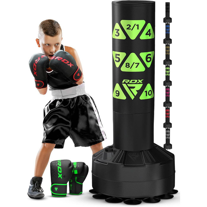 Дитяча стійка боксерська груша RDX 4ft із рукавичками, для боксу, MMA, кікбоксингу, тайського боксу, із присоскою, зелена