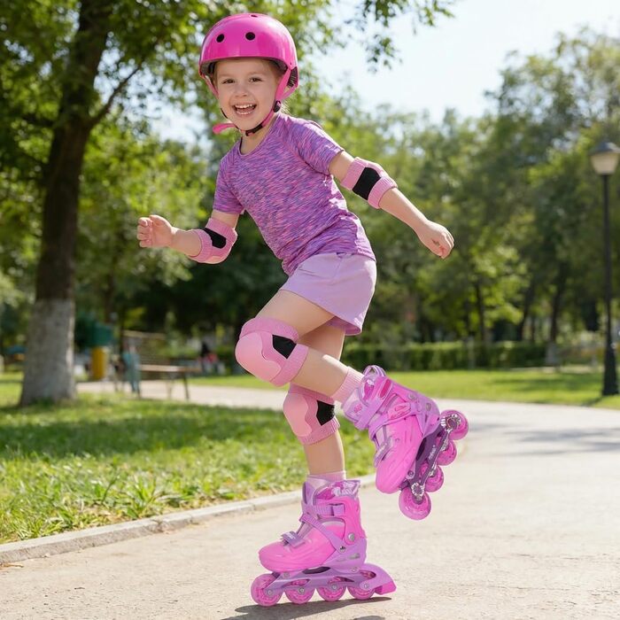 Інлайне ролики Nattork для дітей та дорослих, регульовані, рожеві, розмір 32-36