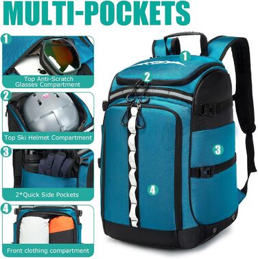 Чохол для лижних черевиків з відділенням для шолома, 65L, нейлон. Рюкзак для лиж, роликів, ковзанів (синій)