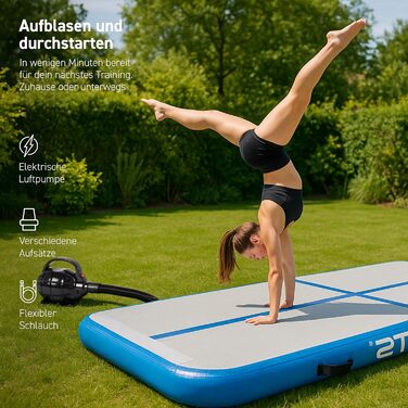 Air Track MSPORTS 10 см: Надувний килимок для гімнастики, чирлідингу, йоги та фітнесу (6м x 1м, Cyan)