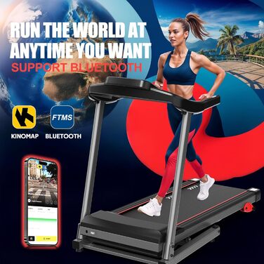 CharonFit T300: Складний біговий тренажер для дому з регулюванням нахилу до 12 км/год, 2.5 PS, вантажопідйомність 120 кг, сумісний з додатком, 2 роки гарантії, чорний