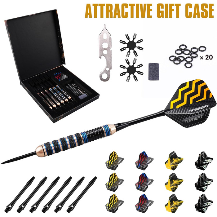 Дарти Turnart Metallspitze - Професійний набір дротиків 6 шт (22/24 г, блакитні) з латунними корпусами та сталевими наконечниками