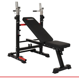 Тренувальна лава Hammer Force 4.0 з раком, складана, з нахилом та плоскою поверхнею, вантажопідйомність 180 кг, ручки для віджимань, стійка для штанги, регульована, для дому, жим лежачи