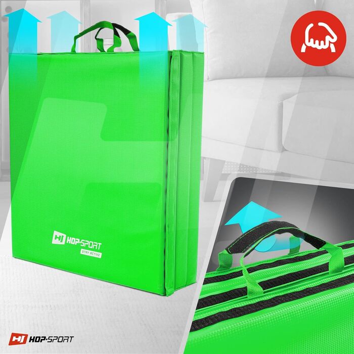 Складаний гімнастичний мат Hop-Sport 180x60x5 см з ручками та липучкою, товщина 4/5 см — килимок для фітнесу та домашніх тренувань