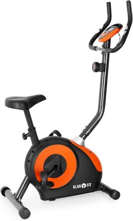 Велотренажер Kraftfit для дому, з пульсометром і комп'ютером, спінінг велосипед для кардіо та зміцнення ніг, максимальна вага 100 кг, чорний-оранжевий, безшумний