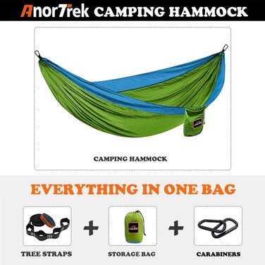 Гамак Anortrek Outdoor для відпочинку на природі, 1 особа, 280x140 см, до 249 кг, ультралегкий, з ременями для дерев, дихаючий, для кемпінгу, подорожей, пікніків (Оливковий/Синій)