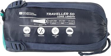 Сплячий мішок Mountain Warehouse Traveller 50 - 220 x 80 x 50 см - вітростійкий, блакитно-зелений