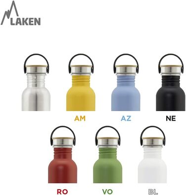 Laken Basic пляшка для води з нержавіючої сталі 1 л, чорна, широка горловина, кришка з бамбука, BPA Free