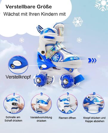 Дитячі ролики FWFX, регульовані, світлові, для занять в приміщенні та на вулиці, розмір S (EU 28-31 / MM 160-200), блакитні