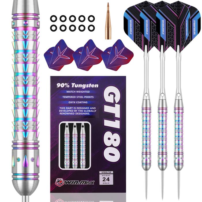 Дарти WIN.MAX Tungsten 90% (Вольфрам) 24г, металеві наконечники, професійні, фіолетові, 3 шт.